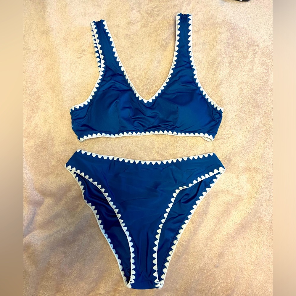 Teal bikini with crochet trim